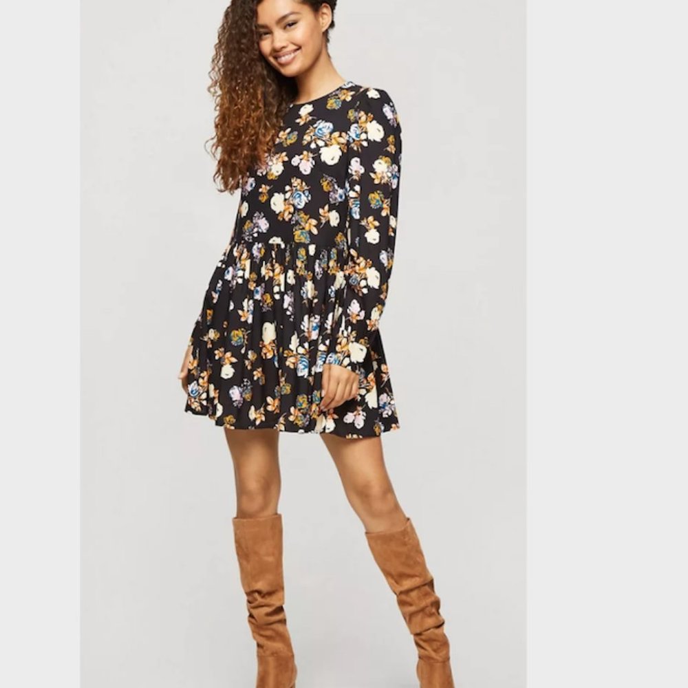 NWT ASOS  Miss Selfridge Petite floral print smock dress in black